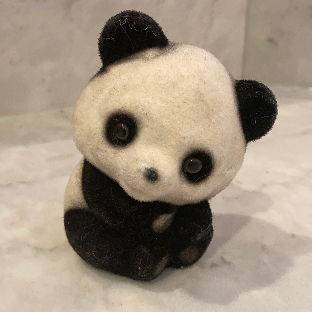 Vintage flocked panda (3) figurines - Picture 5 of 15
